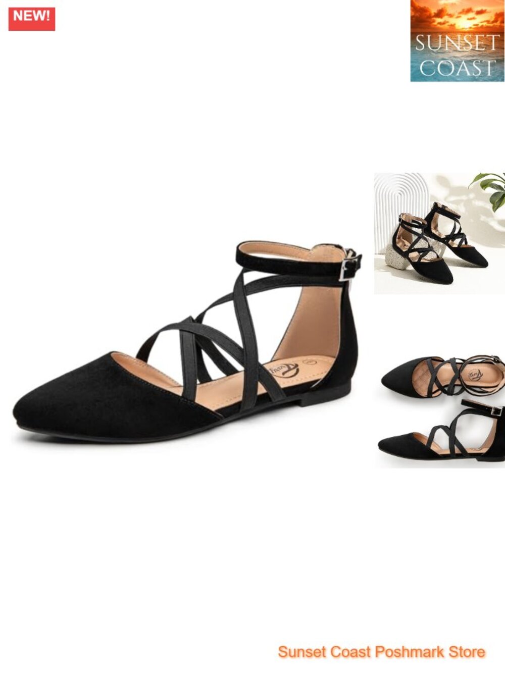 Mary Jane Flats Pointed Toe Suede Ankle Strap Ballet Flat Shoes